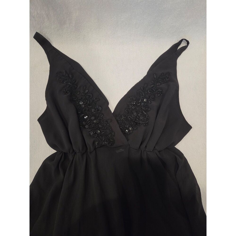 Linea Donatella Black Satin Lace Chemise Slip MA9020 Medium Coquette Beaded Bust